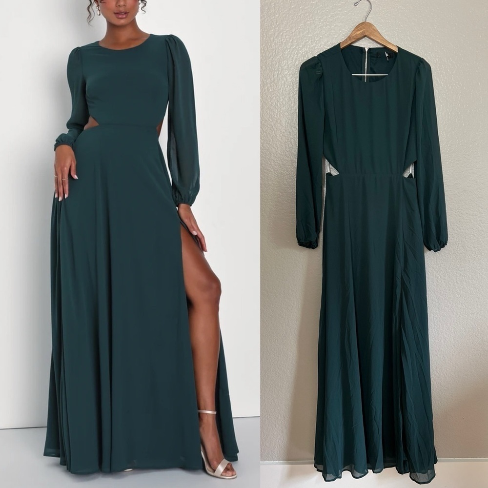 Lulu's Forest Green Long Sleeve Cutout Maxi Dress